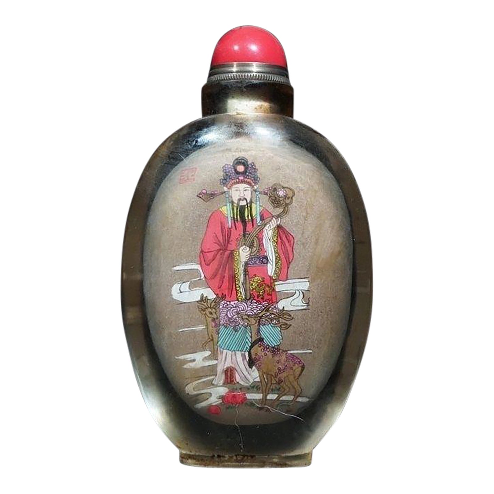 Vintage Inner-Painted Liuli Glass Snuff Bottle - Figural Scene | Chairish