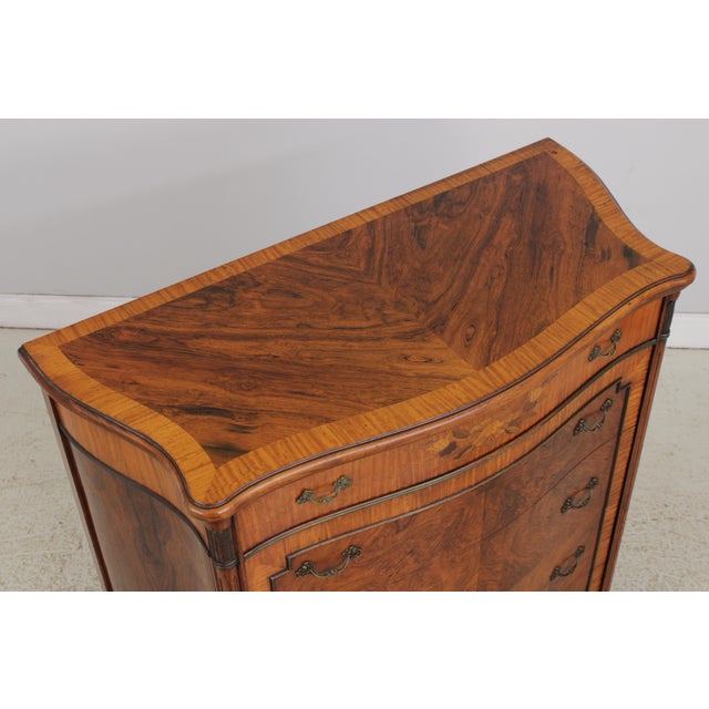 Vintage French Style Bow Front 5 Drawer Inlaid Walnut Chest For Sale - Image 11 of 18