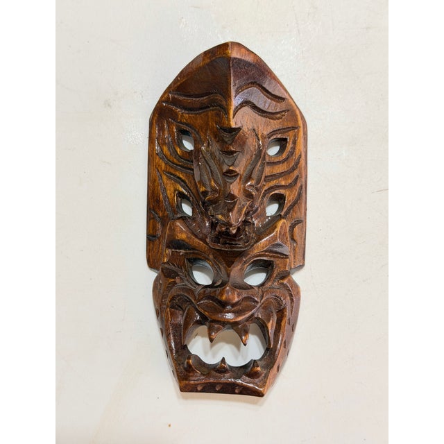 Vintage Balinese Hand-Carved Wood Dragon & Demon Wall Mask For Sale - Image 10 of 10