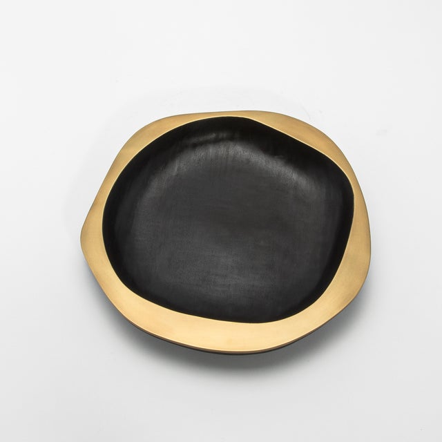 2020s Bowl in Black Oak With Bronze Patina Brass Details by R&y Augousti For Sale - Image 5 of 9