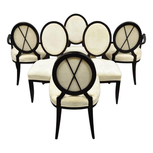 Barbara Barry for Baker Oval X-Back Mahogany Stain Dining Chairs - Set of 6 For Sale