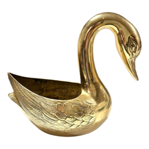 Vintage Brass Swan Cachepot – Hollywood Regency Bar Cart & Bookshelf Decor Accent