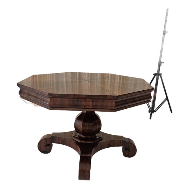 Antique Octagonal Walnut Finish Tilt ( Snap) Pedestal Center Table For Sale