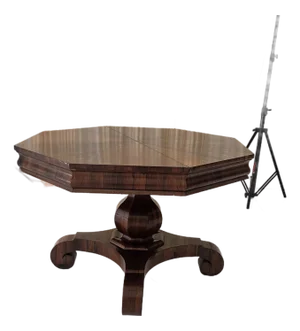 Antique Octagonal Walnut Finish Tilt ( Snap) Pedestal Center Table
