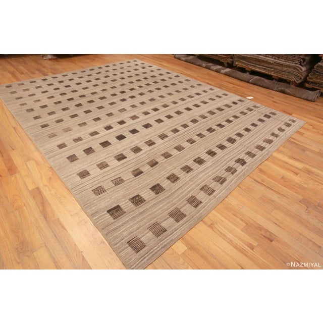 A Decorative Neutral Minimalist Background With Brown Geometric Squares Design Pattern Modern Area Rug, Country of Origin:...