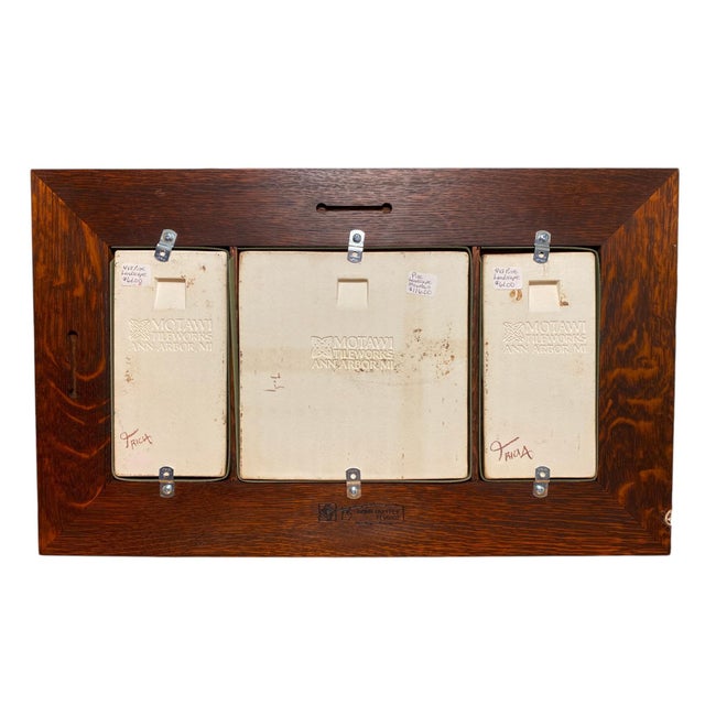 Motawi Tileworks Tile Triptych "Pine Landscape" in Dard Hunter Oak Frame For Sale - Image 11 of 13