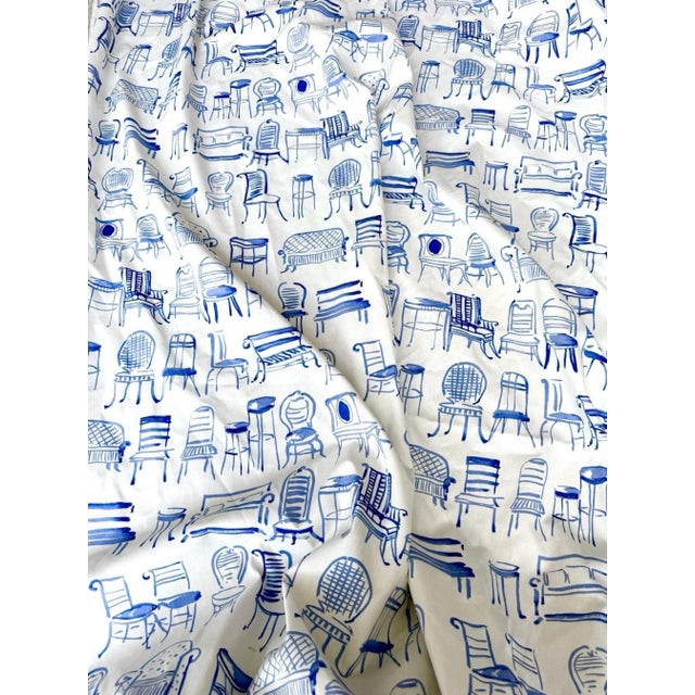 1960s Vintage Blue & White Chair Motif Upholstery Fabric | Designer 8-Yard Remnant For Sale - Image 5 of 6