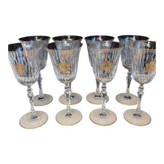 1960s US State Dept Gold Seal (9) Bayel France Crystal Water/Wine Glasses For Sale