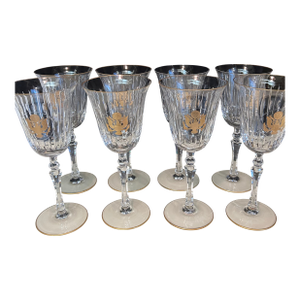 1960s US State Dept Gold Seal (9) Bayel France Crystal Water/Wine Glasses