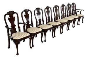 Stickley Queen Anne Carved Solid Mahogany Dining Chairs, Set of Eight