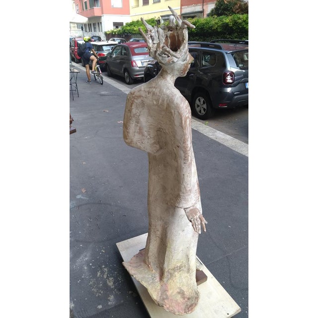 Maurizio Zurla Crema, Figurative Sculpture, 1970s, Polychrome Terracotta on Wood Base For Sale - Image 4 of 15