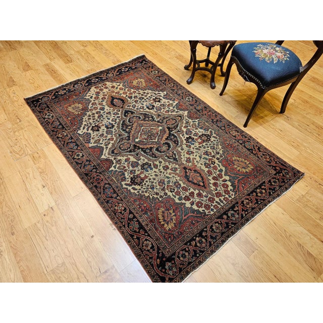 19th Century Persian Farahan Sarouk Area Rug in Floral Pattern in Ivory, Blue For Sale - Image 12 of 12