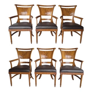 Set of Six Antique Biedermeier Burled Walnut Dining Chairs For Sale