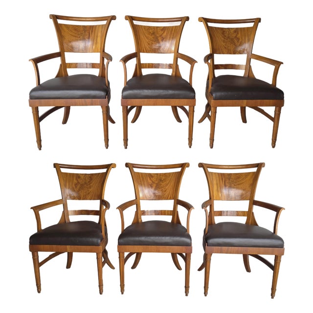 Set of Six Antique Biedermeier Burled Walnut Dining Chairs For Sale