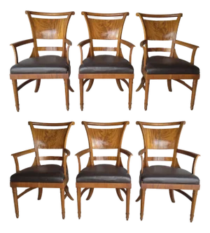 Set of Six Antique Biedermeier Burled Walnut Dining Chairs