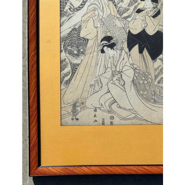 Black Early 19th Century Right Panel of Utagawa Kuninaga’s Woodblock Print Triptych For Sale - Image 8 of 18