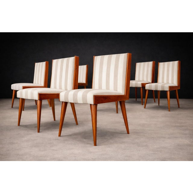 Brazilian Modern Set of Eight Dining Chairs in Caviúna Wood & Fabric, Giuseppe Scapinelli, Brazil, 1950s For Sale - Image 13 of 18