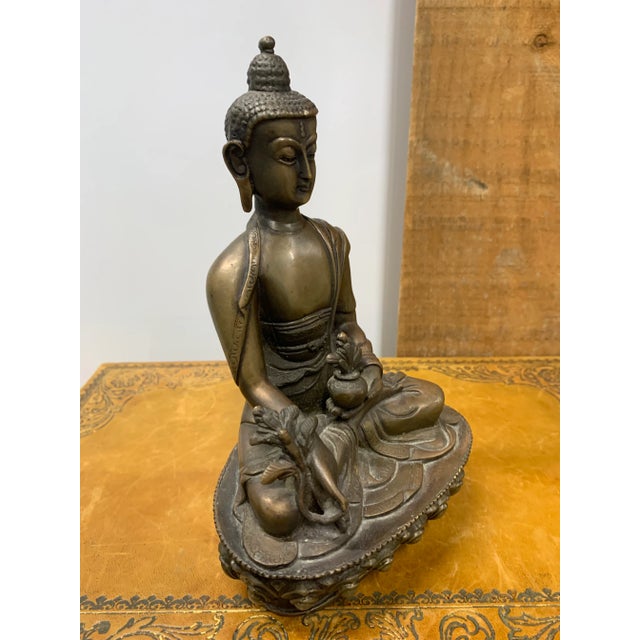 Metal Late 19th Century Patinated Bronze Lotus Blossom Buddha For Sale - Image 7 of 7