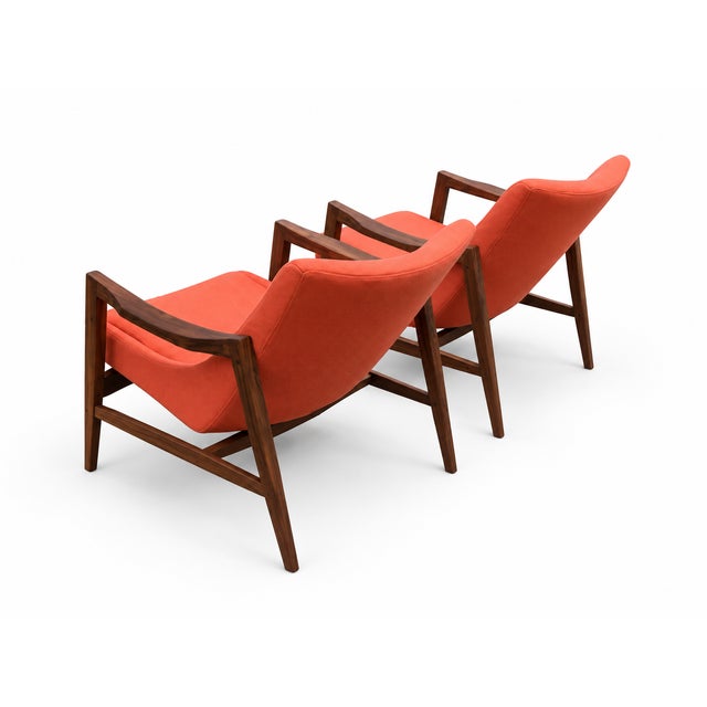 Mid-Century Modern Modern Mid Century Style Lounge Chairs Solid Walnut Frames For Sale - Image 3 of 4