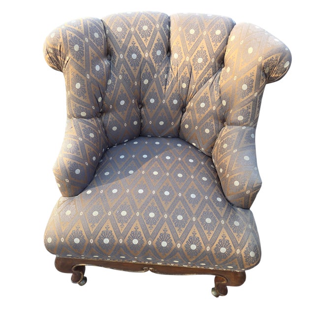 1990s Marge Carson Boudoir Lounge Accent Chair French Tuffed Wingback Armchair Regency For Sale In Philadelphia - Image 6 of 14