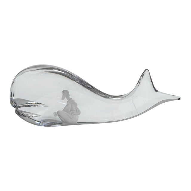 Modern Kosta Boda Jonah and the Whale Crystal Fish Sculpture For Sale