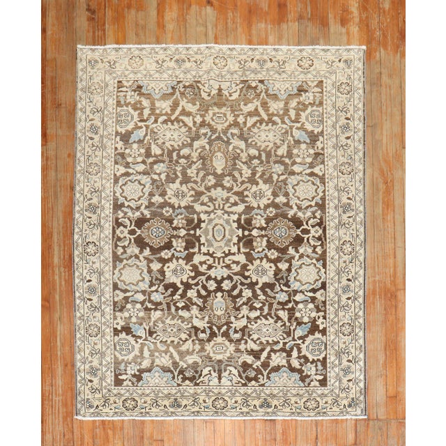 Antique Zabihi Collection Persian Malayer Brown Rug - 5'6" x 7' For Sale - Image 9 of 10
