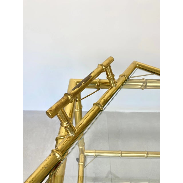 Brass Faux Bamboo Effect & Glass Serving Bar Cart, Italy, 1960s For Sale - Image 12 of 18