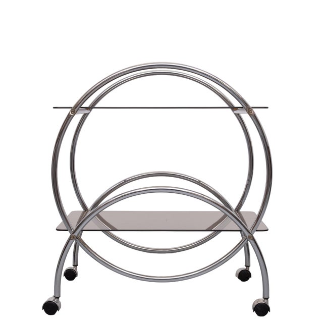 Art DecoTwo-Tier Smoked Glass and Chrome Bar Cart by IKEA, Sweden, 1970s For Sale - Image 9 of 9