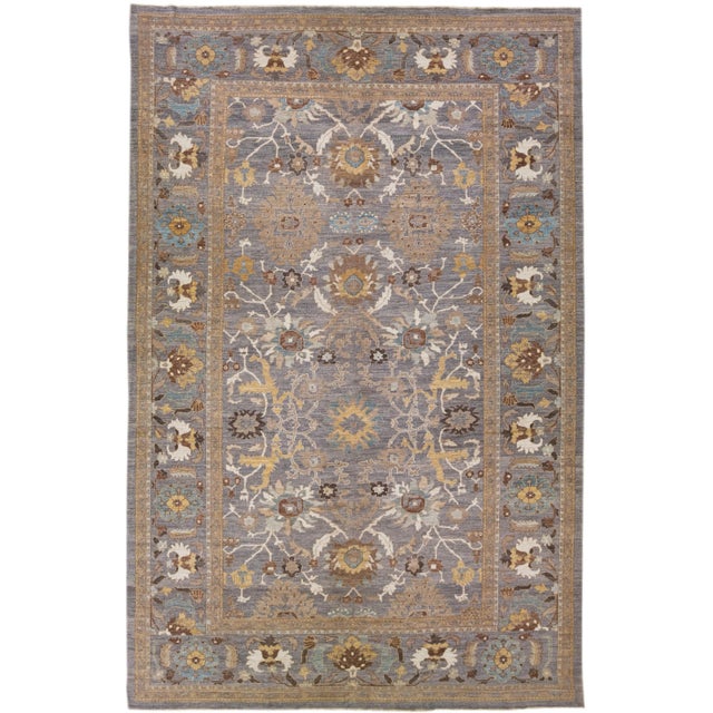 Textile Floral Modern Persian Sultanabad Handmade Oversize Wool Rug With Grey Field For Sale - Image 7 of 7
