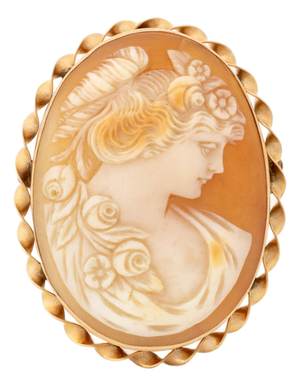 Vintage Carved Shell Cameo and 14k Gold Brooch Pendant