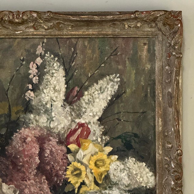 Olive Framed Still Life Oil Painting on Canvas by Jozef Callaerts (1896-1965) For Sale - Image 8 of 16