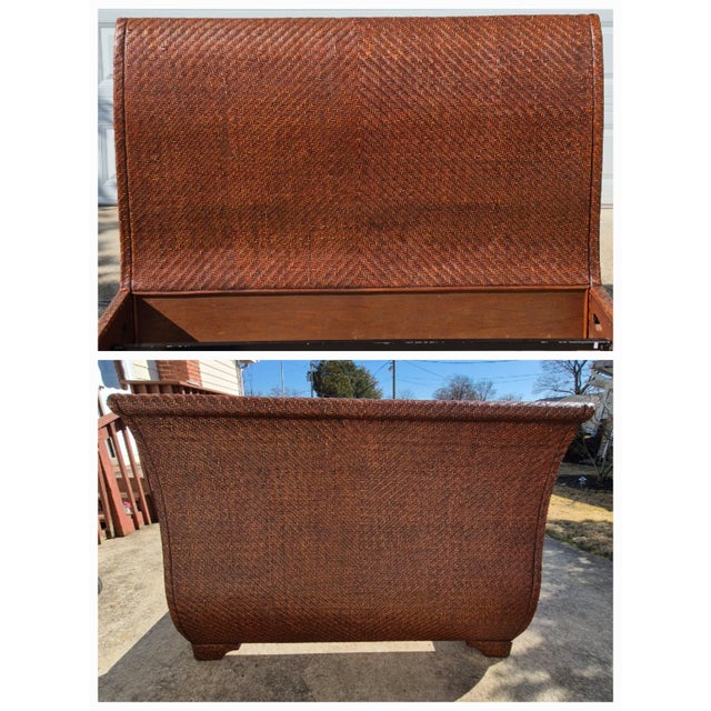 English Late 20th Century British Colonial Style Wicker Sleigh Bed Frame - Queen Size For Sale - Image 3 of 10