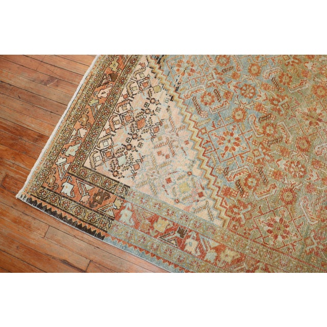 Persian Antique Zabihi Collection Light Green Gallery Persian Malayer Rug For Sale - Image 3 of 10