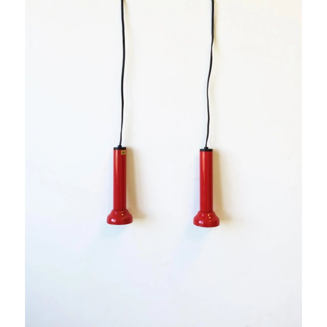 Scandinavian Danish Postmodern Red Pendant Lights, Pair For Sale - Image 9 of 13