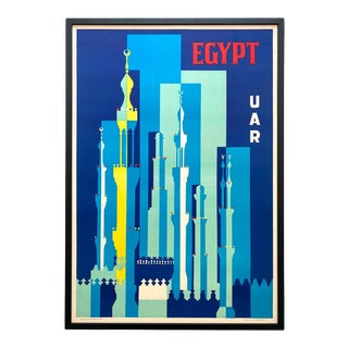 " Egypt Uar " Vintage 1962 Mid Century Modern Silkscreen Print Large Framed Travel Poster For Sale