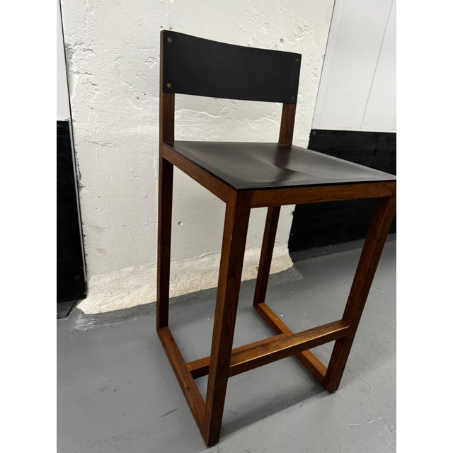 Wood BDDW Wood and Leather Bar Stools For Sale - Image 7 of 13