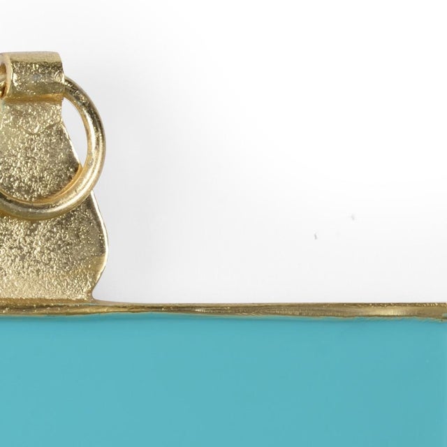 Aqua enamel wall frame trimmed in textured gold, holds 4 x 6 photo. 15.3h x 8.8w x .8d