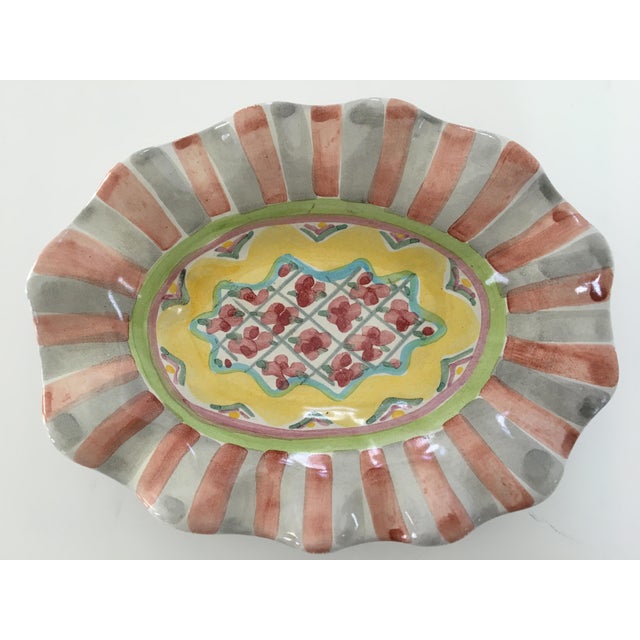1990s Vintage MacKenzieChilds, Ltd. Hand Painted Dish/Catchall in Rose