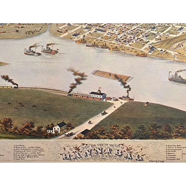 1869 Bird's-Eye View Map of Hannibal, Missouri Reproduction For Sale - Image 4 of 11