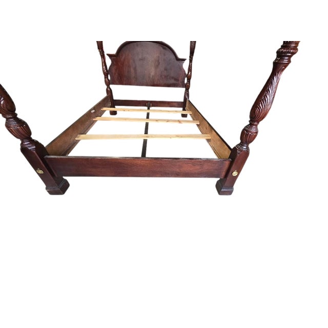 Brown Vintage Solid Wood Queen Four Poster Bed With Turned Posts – Classic Traditional Style For Sale - Image 8 of 13