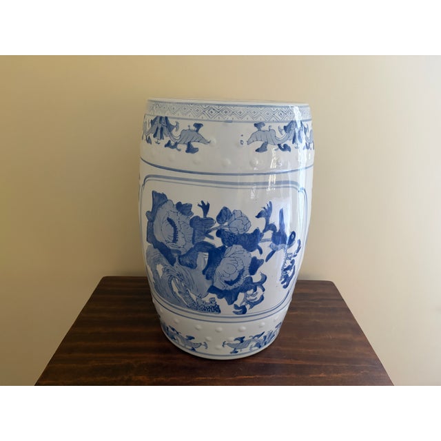 Blue and White Porcelain Chinoiserie Chinese Garden Stool or Side Table For Sale - Image 9 of 10