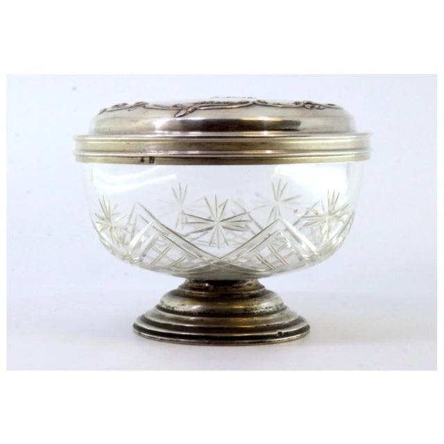 Metal Cut Glass Candy Box with Silver Applications, Raised Lid and Circular Base For Sale - Image 7 of 8