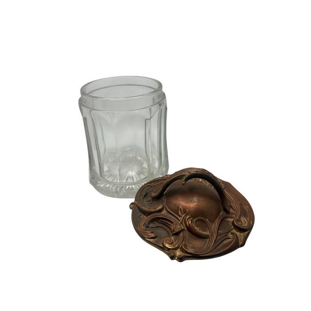Antique Art Nouveau Edwardian Glass Humidor With Gilt Lid For Sale - Image 6 of 8