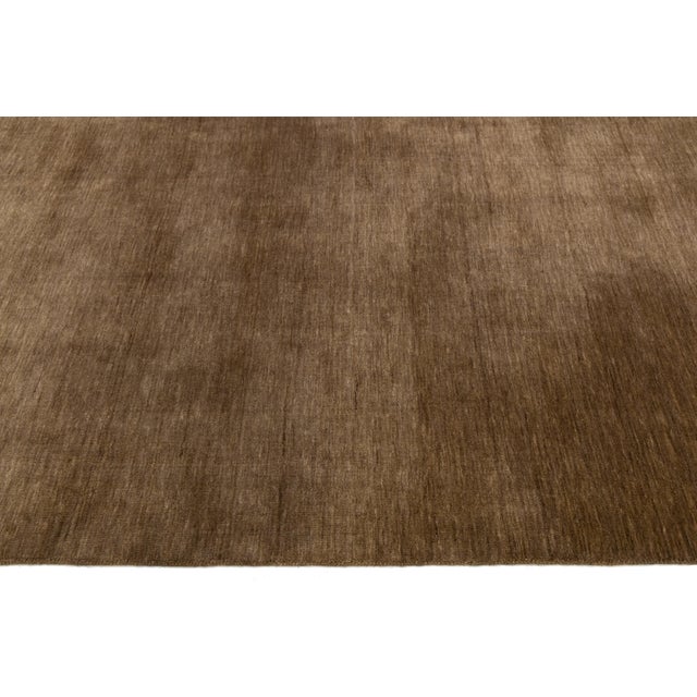 12x16 Apadana's Modern Gabbeh Hand-Loom Wool Area Rug in Chestnut Brown For Sale In New York - Image 6 of 10