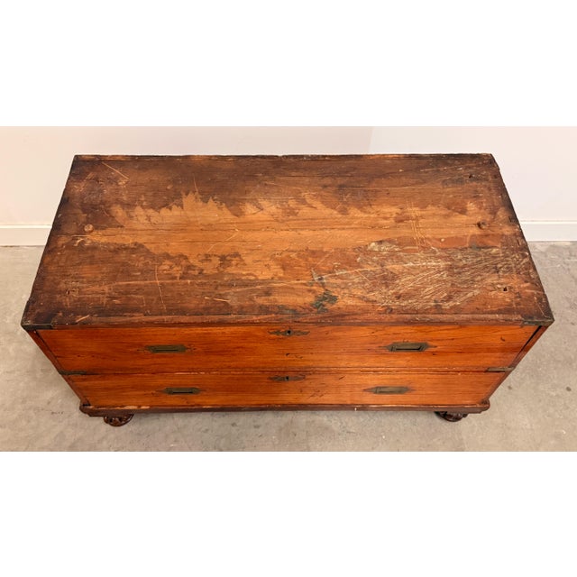 Antique 19th Century Anglo-Indian Two-Part Campaign Chest of Drawers W/ Brass Hardware For Sale - Image 18 of 18