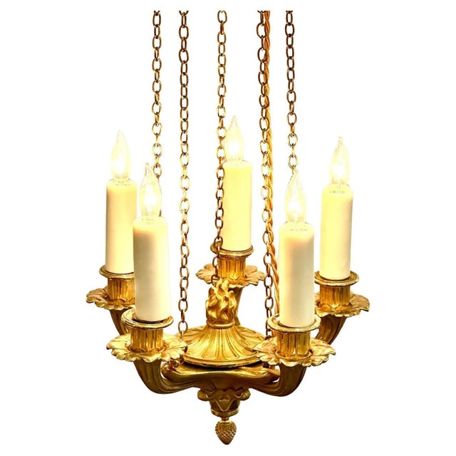 Empire Gilded Bronze 5 Light Petite Chandelier For Sale - Image 4 of 5