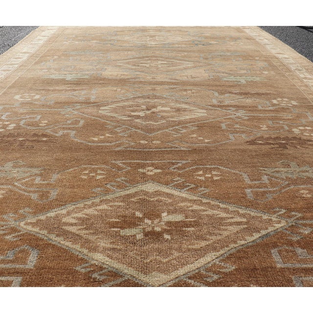 Tribal Medallion Design Turkish Antique Kars Oushak Rug in Warm Brown Tones For Sale In Atlanta - Image 6 of 13