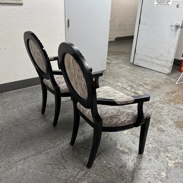 Late 20th Century Louis XVI Style Black & White Armchairs, Pair For Sale - Image 5 of 12