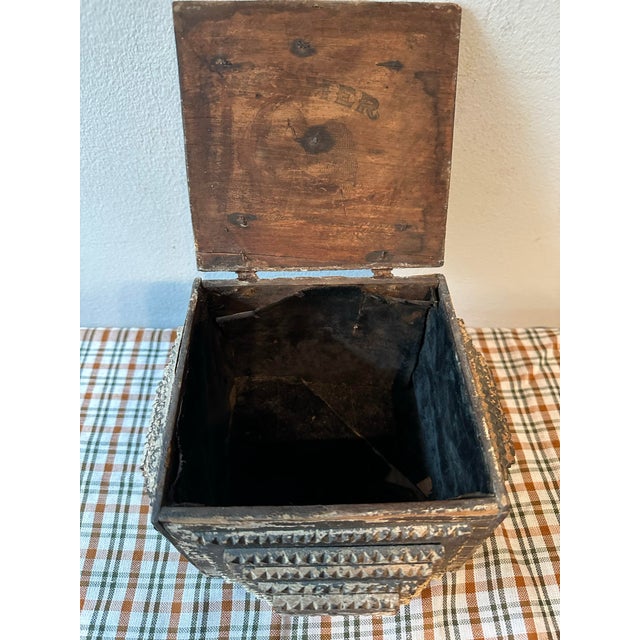 Brown Early 20th Century Square Tramp Art Hinged Lidded Box For Sale - Image 8 of 10