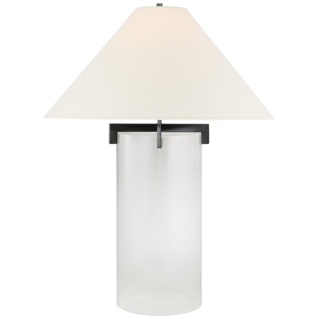 Modern J. Randall Powers by Visual Comfort Signature Brooks Table Lamp in Crystal and Aged Iron with Linen Shade For Sale - Image 3 of 3